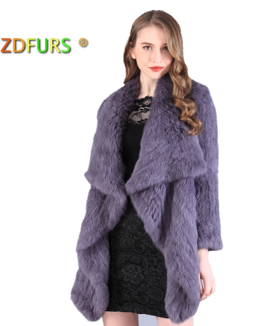 ZDFURS * New Genuine Rabbit Fur Coat Fashion Women knit Rabbit Fur Jacket Winter Warm Rabbit Fur Outwear ZDKR-165003