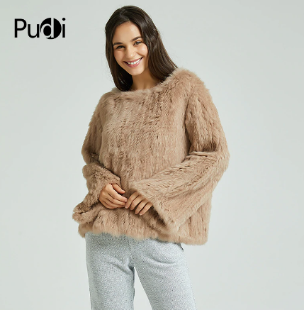 Pudi CT802 women's real rabbit fur knit coat 2018 brand new girl's winter warm coats jackets sweater plus size black pink